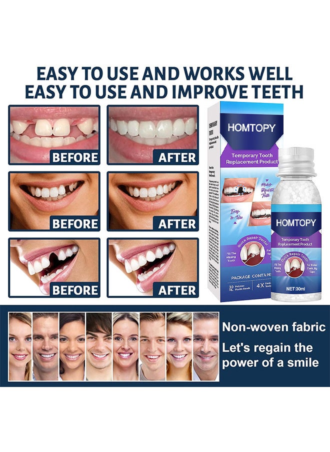 HOMTOPY - Temporary Teeth Replacement Product, Moldable Tooth Replacements, Cavity Filler For Teeth, Temp Tooth Beads With 4 Dental Tools, Repair Missing Or Broken Teeth, Snap On Instant And Confident Smile - Image 1