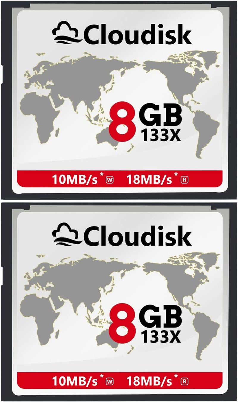Cloudisk Pack of 2 Compact Flash Card 8GB 133X CF 2.0 Card Performance for DSLR Camera, Vintage Digital Camera and Industry Equipment (8 GB) - Image 1
