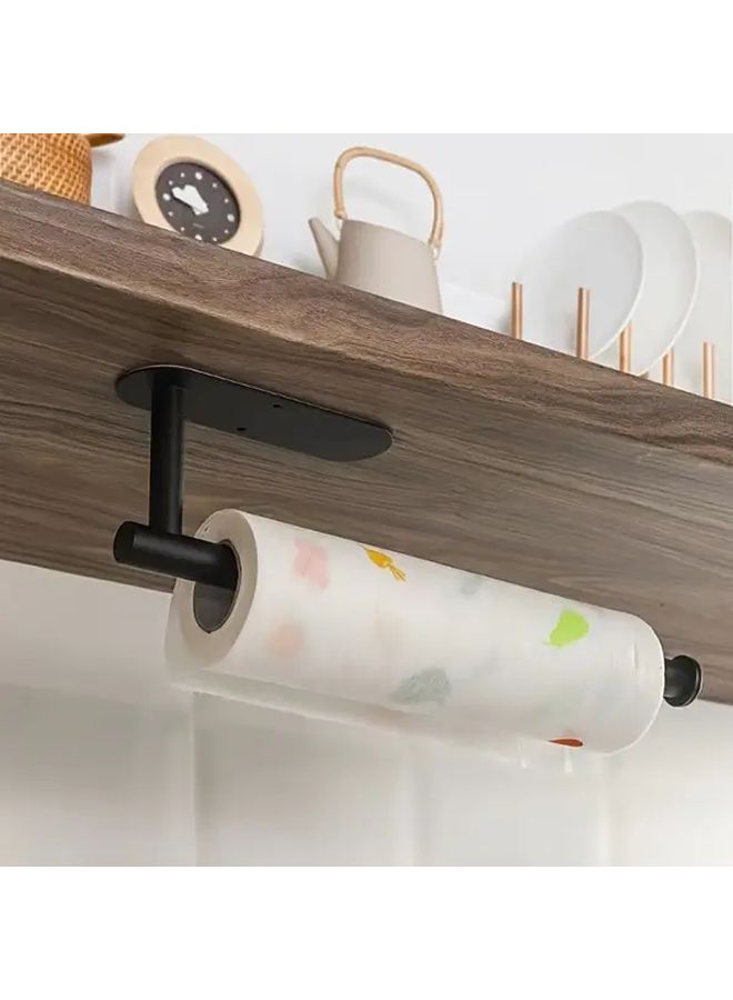 Black No Drill Wall Mounted Tissue Towel Holder Self Adhesive For Kitchen - Image 1