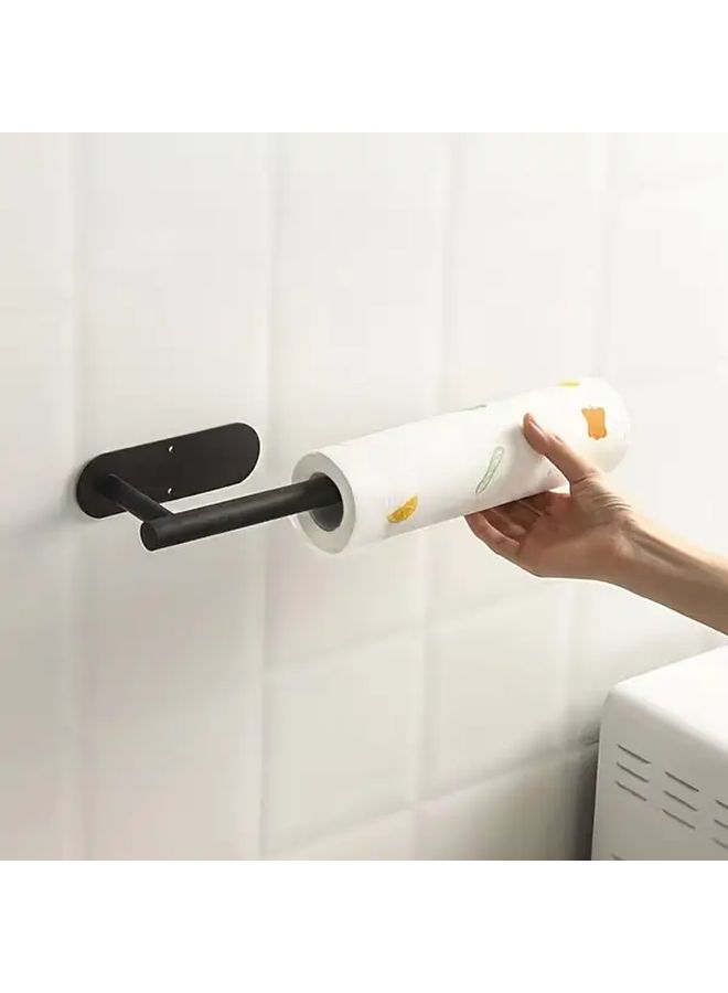 Black No Drill Wall Mounted Tissue Towel Holder Self Adhesive For Kitchen - Image 2