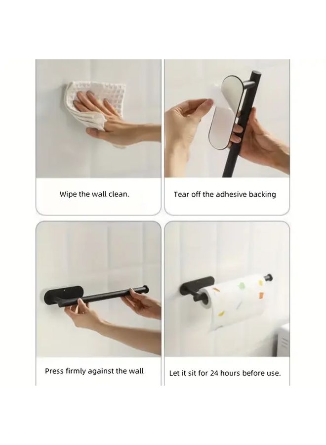 Black No Drill Wall Mounted Tissue Towel Holder Self Adhesive For Kitchen - Image 5