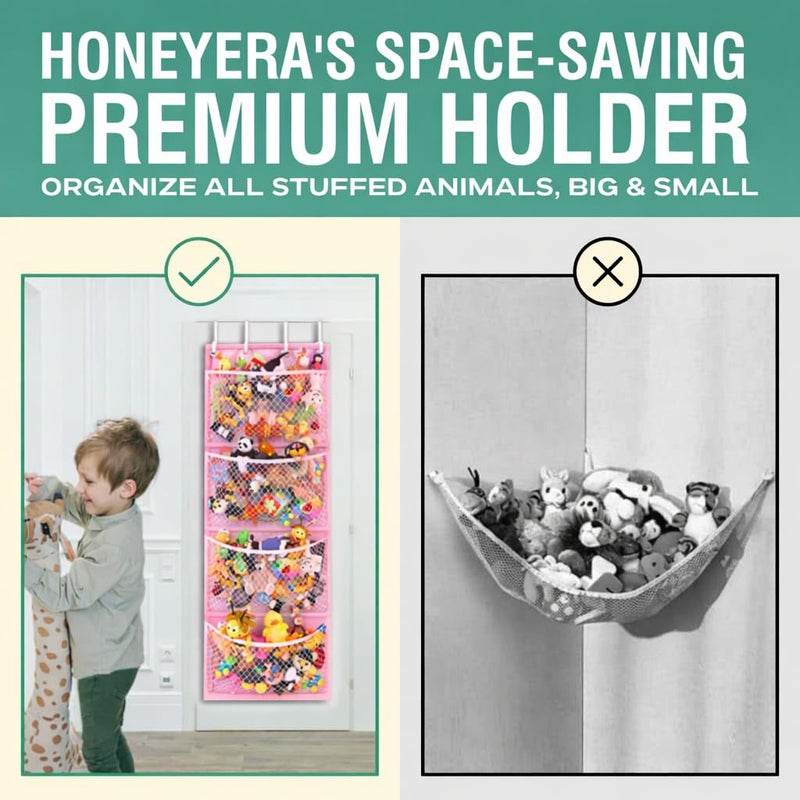 Honeyera Storage for Stuffed Animals - Over Door Organizer for Stuffies, Baby Accessories, and Toy Plush/Easy Installation with Breathable Hanging Storage Pockets Big Girls Chair Toddler Large Bag - Image 3
