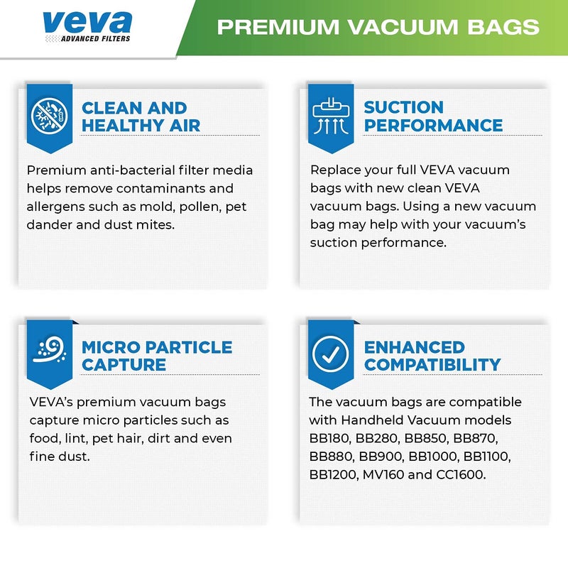 VEVA 40 Pack Type BB Vacuum Bags for Oreck Handheld Canister Vacuum PKBB12DW, BB180, BB280, BB850, BB870, BB880, BB900, BB1000, BB1100, BB1200, CC1600 - Image 4