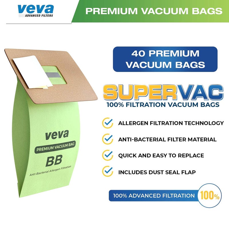 VEVA 40 Pack Type BB Vacuum Bags for Oreck Handheld Canister Vacuum PKBB12DW, BB180, BB280, BB850, BB870, BB880, BB900, BB1000, BB1100, BB1200, CC1600 - Image 2