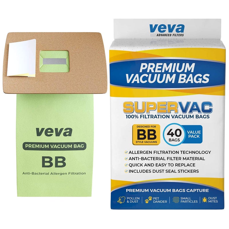VEVA 40 Pack Type BB Vacuum Bags for Oreck Handheld Canister Vacuum PKBB12DW, BB180, BB280, BB850, BB870, BB880, BB900, BB1000, BB1100, BB1200, CC1600 - Image 1