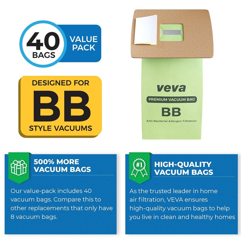 VEVA 40 Pack Type BB Vacuum Bags for Oreck Handheld Canister Vacuum PKBB12DW, BB180, BB280, BB850, BB870, BB880, BB900, BB1000, BB1100, BB1200, CC1600 - Image 3