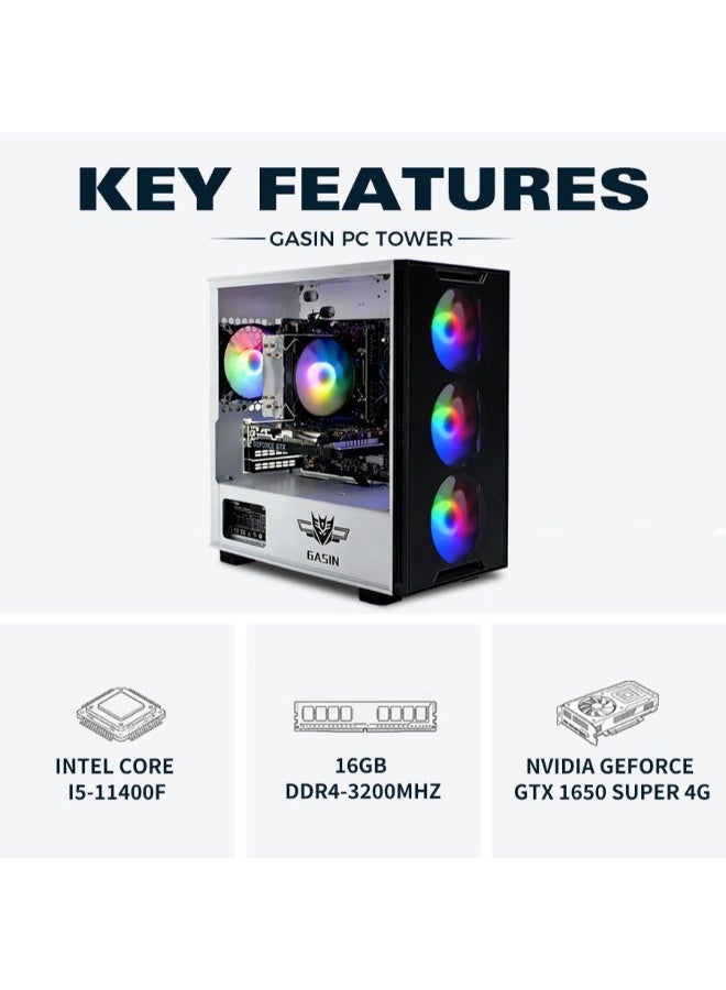 غاز حاسوب ألعاب بمعالج Intel Core i5-11400F/1TB SSD/16GB RAM 3200MHz DDR4/Windows 11 Pro/4GB NVIDIA GeForce GTX 1650 Super + جهاز استقبال بطاقة لاسلكية وبلوتوث - Image 3