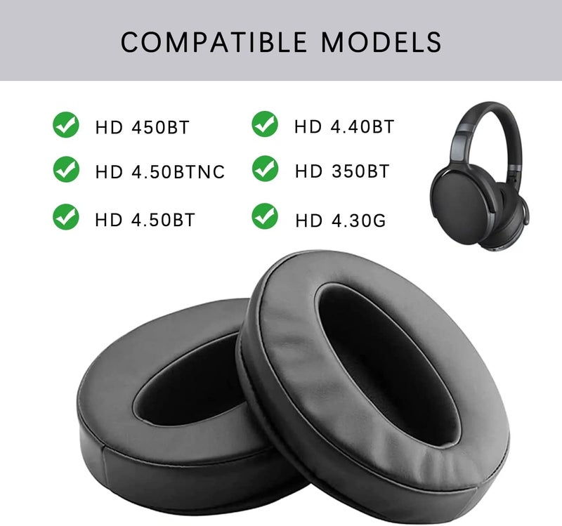 Adhiper HD4.50BT Replacement Ear Pads Quite-Comfort Protein Leather, Earpads Cushions for Sennheiser HD4.50BT, HD4.50BTNC, HD4.40BT,HD450BT HD430 HD440 HD350BT HD400S HD458BT HD300 Headphones(Black)  - Image 2