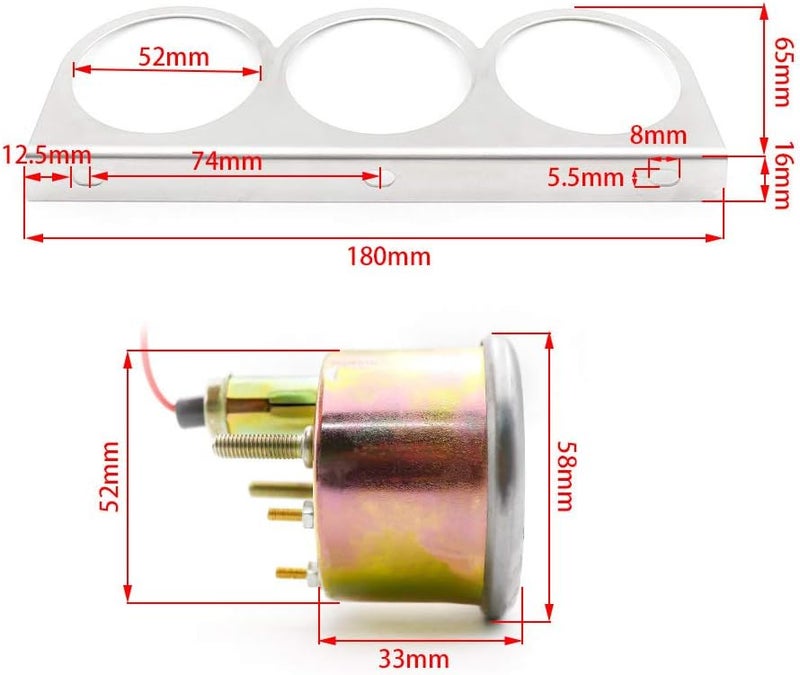 Carrfan 2'' Triple Gauge Kit Volt Gauge Water Temp Gauge Oil Pressure Gauge - Image 3