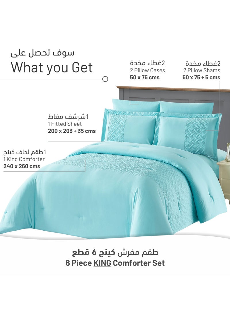 Donetella 6-Piece King Size Ultrasonic Patch Worked Comforter Set Microfiber Turquoise 240x260cm  - Image 3