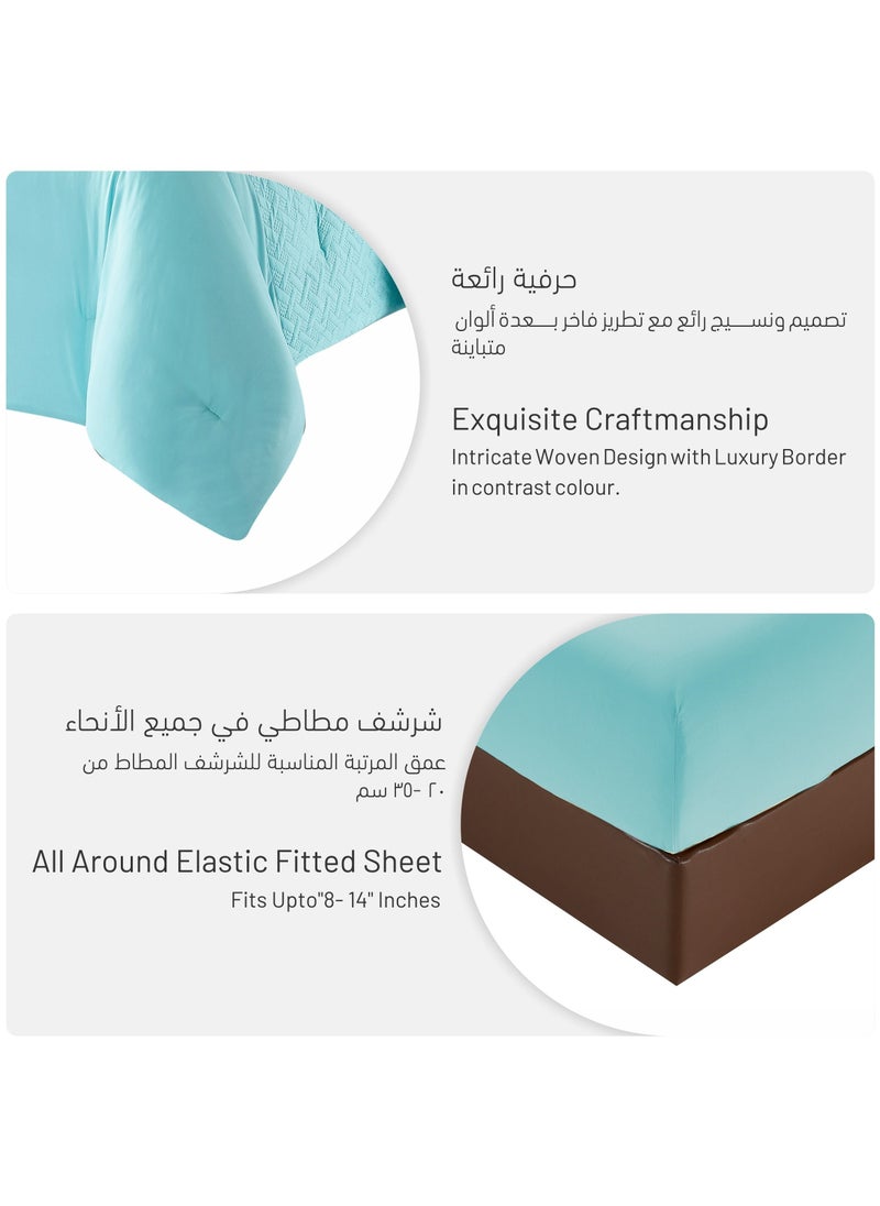 Donetella 6-Piece King Size Ultrasonic Patch Worked Comforter Set Microfiber Turquoise 240x260cm  - Image 4