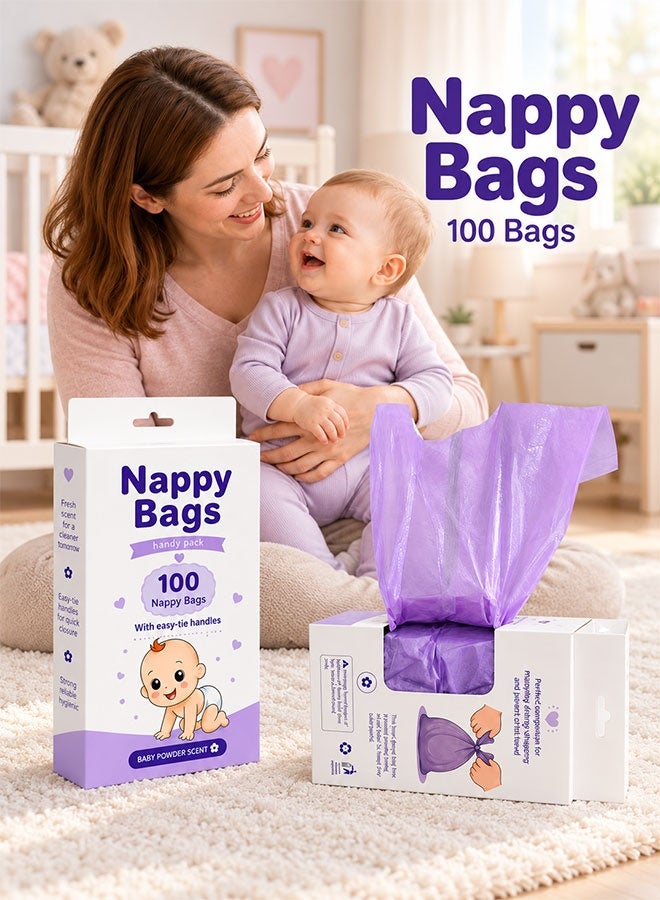 Super ZYouth 100 Pcs Disposable Diaper Sacks, Odour Control Baby Nappy Disposal Bags with Easy-Tie Handles, Leak-Resistant Diaper Bags for Collecting Nappies and Rubbish, Home & Travel Use - Image 1