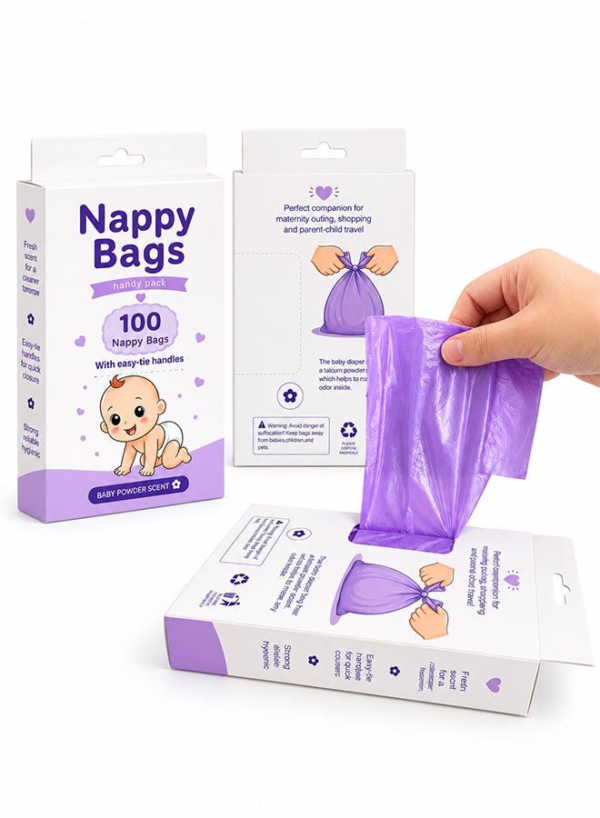 Super ZYouth 100 Pcs Disposable Diaper Sacks, Odour Control Baby Nappy Disposal Bags with Easy-Tie Handles, Leak-Resistant Diaper Bags for Collecting Nappies and Rubbish, Home & Travel Use - Image 2