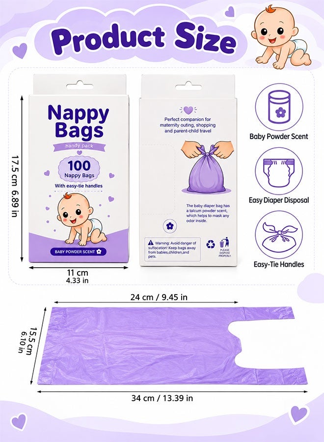 Super ZYouth 100 Pcs Disposable Diaper Sacks, Odour Control Baby Nappy Disposal Bags with Easy-Tie Handles, Leak-Resistant Diaper Bags for Collecting Nappies and Rubbish, Home & Travel Use - Image 3