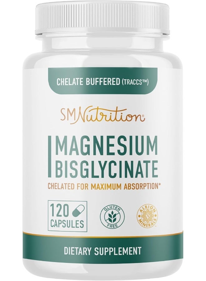 Magnesium Bisglycinate 100% Chelate TRAACS® 400mg (120 Capsules) Maximum Absorption & Bioavailability, Chelated & Buffered - Sleep, Energy, Anxiety, Leg Cramps, Headaches