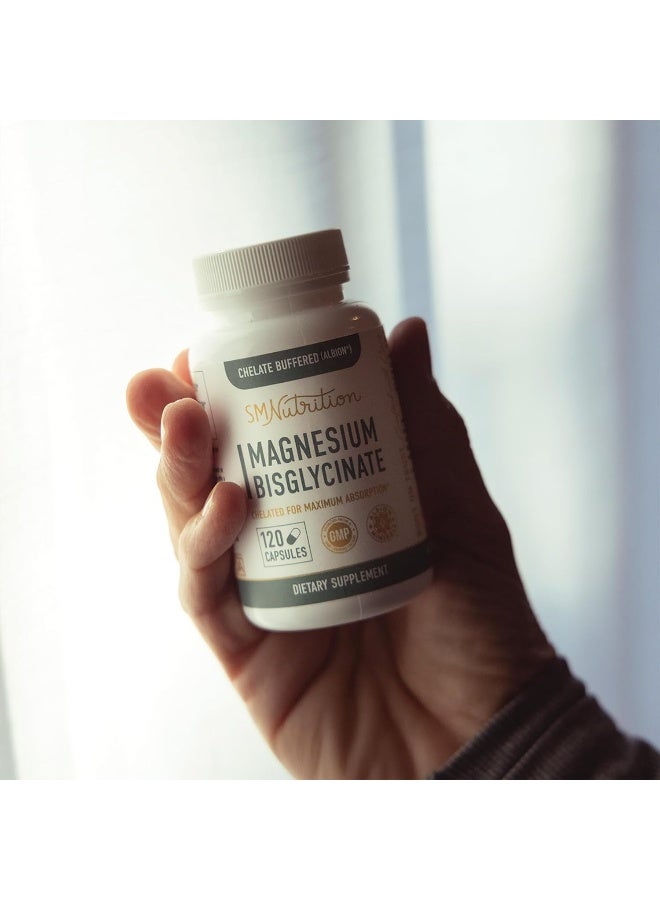 Magnesium Bisglycinate 100% Chelate TRAACS® 400mg (120 Capsules) Maximum Absorption & Bioavailability, Chelated & Buffered - Sleep, Energy, Anxiety, Leg Cramps, Headaches