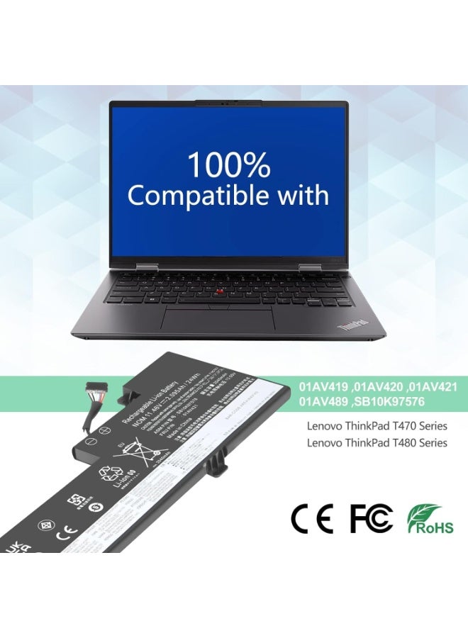 Terabyte بطارية لابتوب بديلة 11.4V/24Wh 01AV420/01AV421 لجهاز لينوفو ثينك باد T470/T480/A475/A485/TP25 سلسلة نوت بوك 01AV419/01AV489/SB10K97576/SB10K97577/SB10K97578 - Image 3