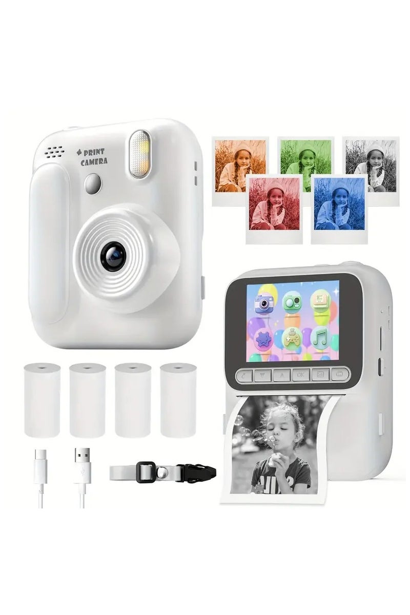 بلو فاير كاميرا طباعة فورية للأطفال بدقة 4800W، شاشة 2.4 بوصة IPS، فيديو 1080p، طباعة حرارية، ألعاب، MP3، بطارية 3 ساعات، دعم ذاكرة حتى 128GB – هدية مثالية للأطفال - Image 1