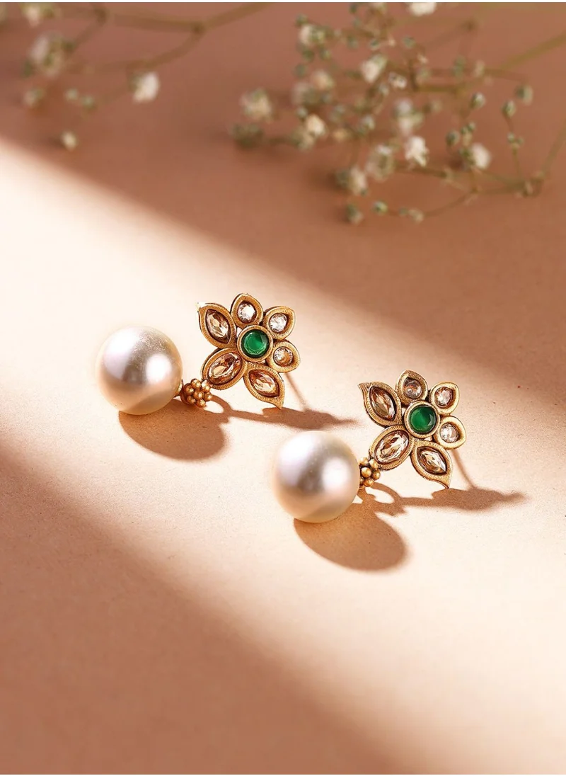 Priyaasi Stone Studded  Beaded Contemporary Drop Earrings