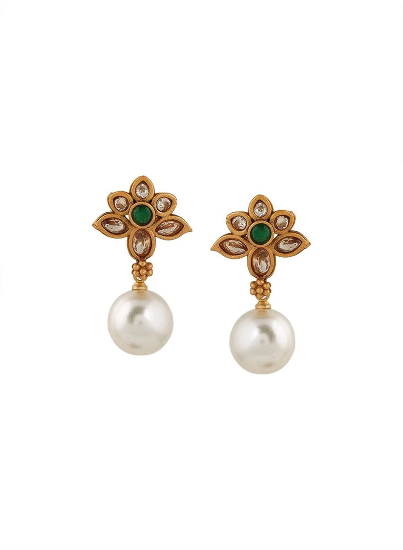 Priyaasi Stone Studded  Beaded Contemporary Drop Earrings