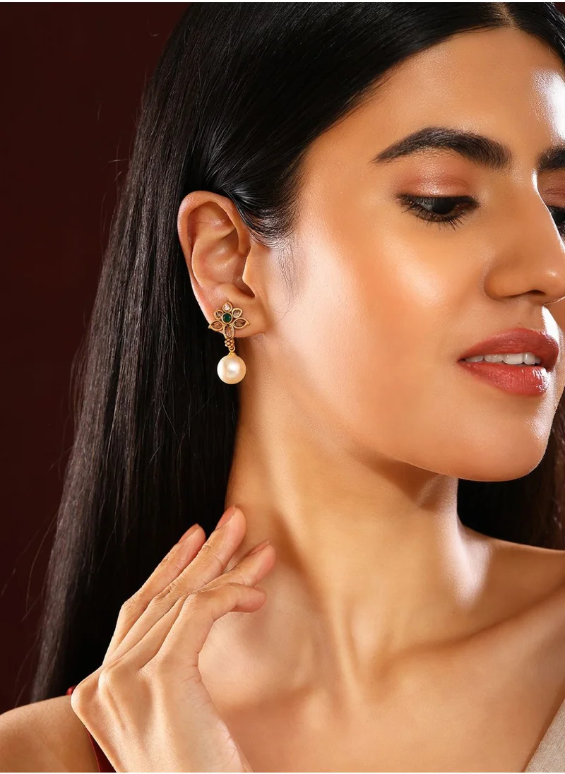 Priyaasi Stone Studded  Beaded Contemporary Drop Earrings