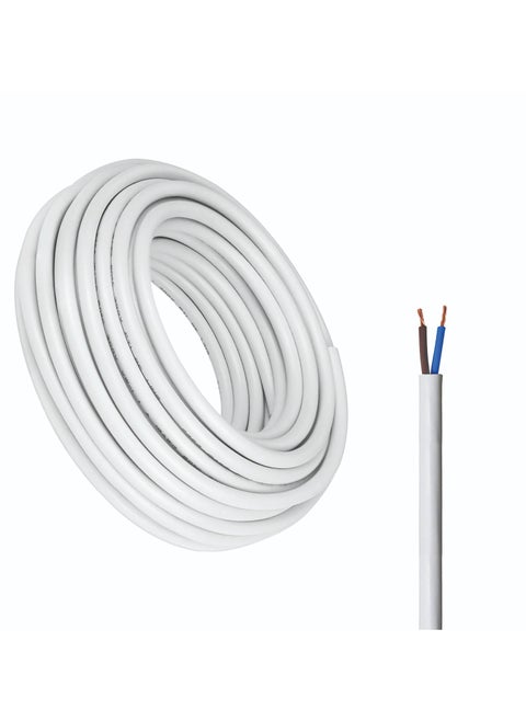Duravel Electrical Cable Wire, White PVC Insulated, Round Flexible Power Cord (2 CORE 20 METER, 0.75 MM)