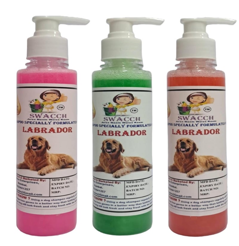 SWACCH Premium Shampoo for Labrador (200ML) (Combo Pack of 3) Rose, NEEM ALOVERA & Jasmine - Image 1