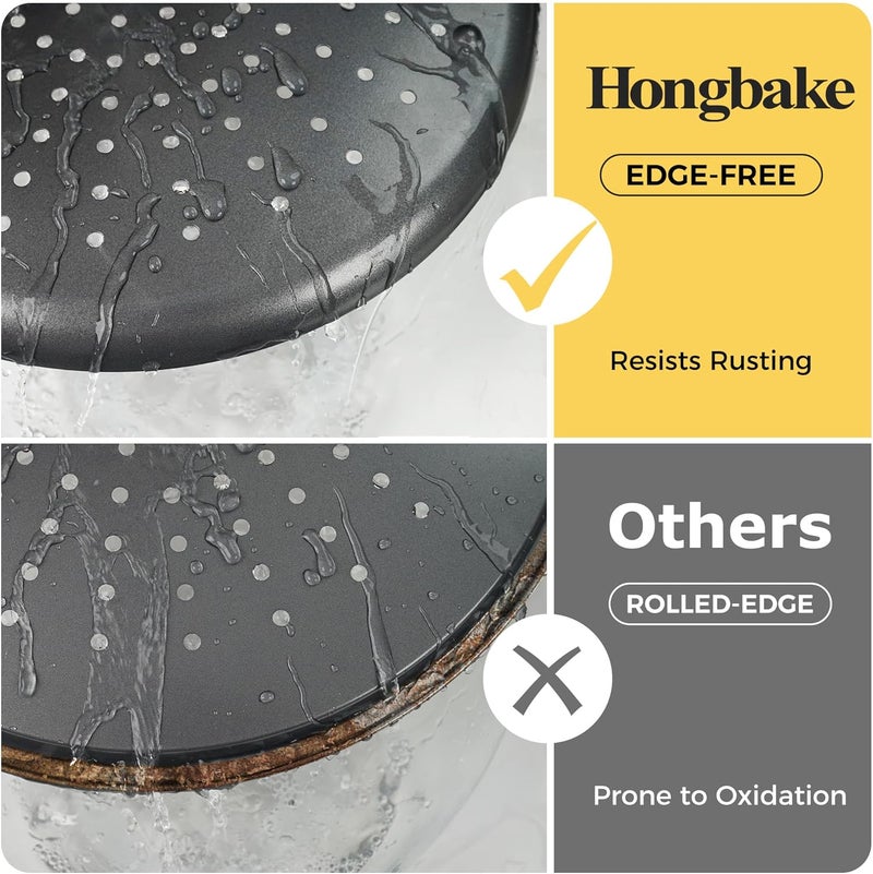 HONGBAKE طقم صينية بيتزا 2 قطعة 14 بوصة مع ثقوب، صينية بيتزا غير لاصقة مقاومة للصدأ للفرن، صينية بيتزا من الصلب الكربوني المثقوب بسماكة 0.8 مم مع مقابض أوسع، صينية خبز دائرية للبيتزا المجمدة والمنزلية، رمادي - Image 3