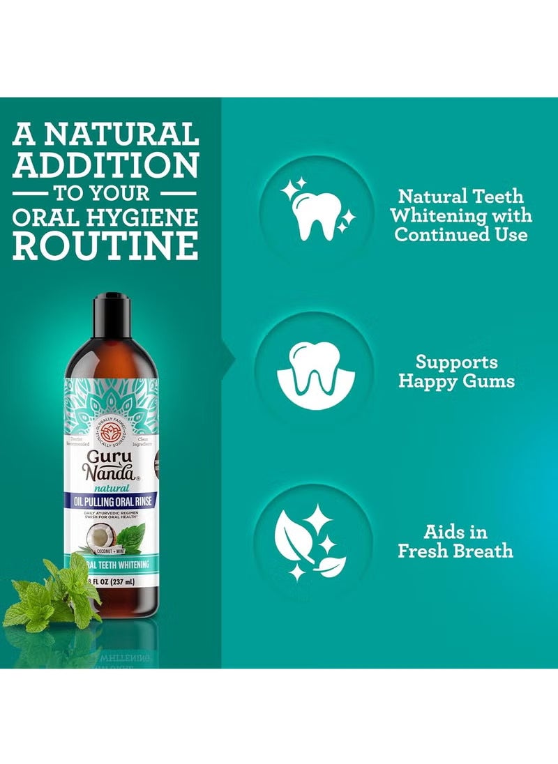 GuruNanda - Coconut Oil Pulling, Fresh Breath & Whitening Mouthwash, 7 Essential Oils & Vitamins for Happy Teeth & Gums, 8 oz - Image 1
