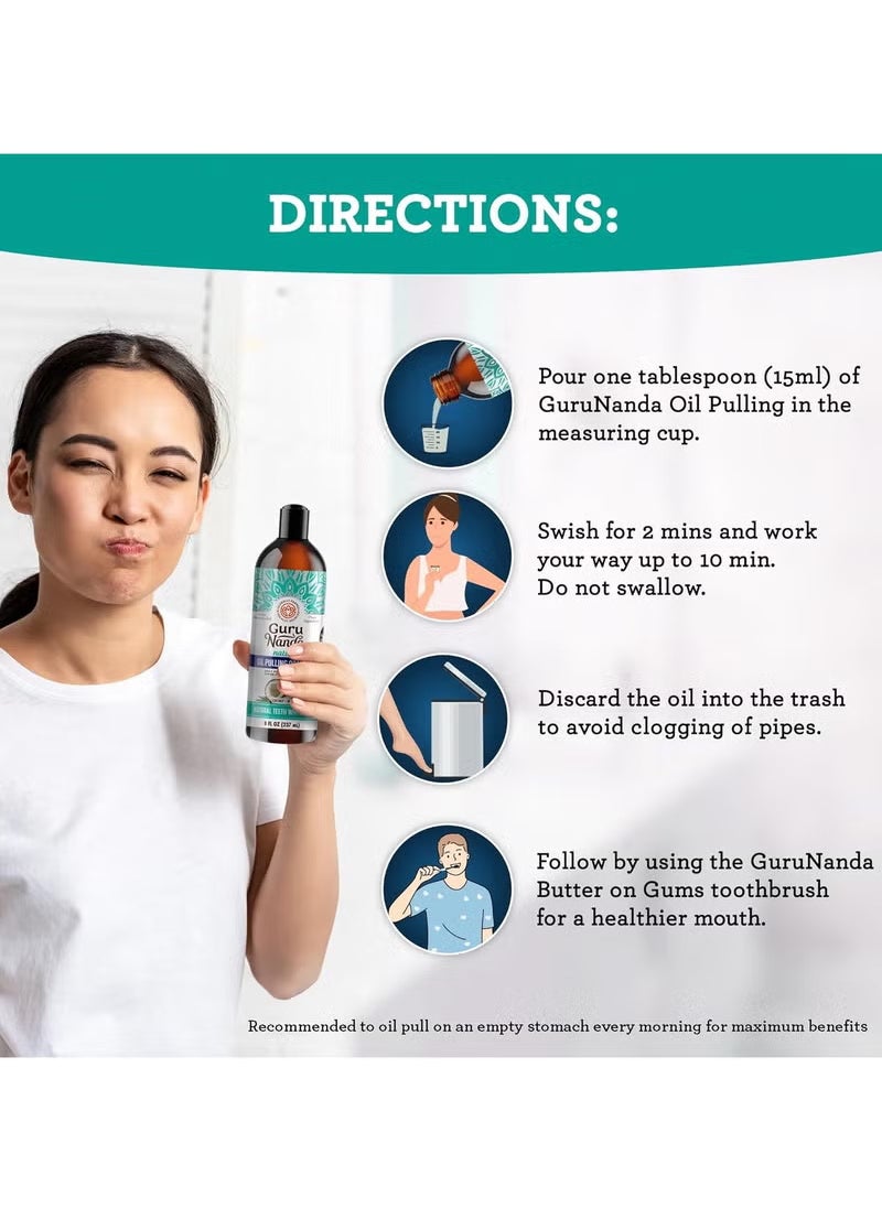 GuruNanda - Coconut Oil Pulling, Fresh Breath & Whitening Mouthwash, 7 Essential Oils & Vitamins for Happy Teeth & Gums, 8 oz - Image 1