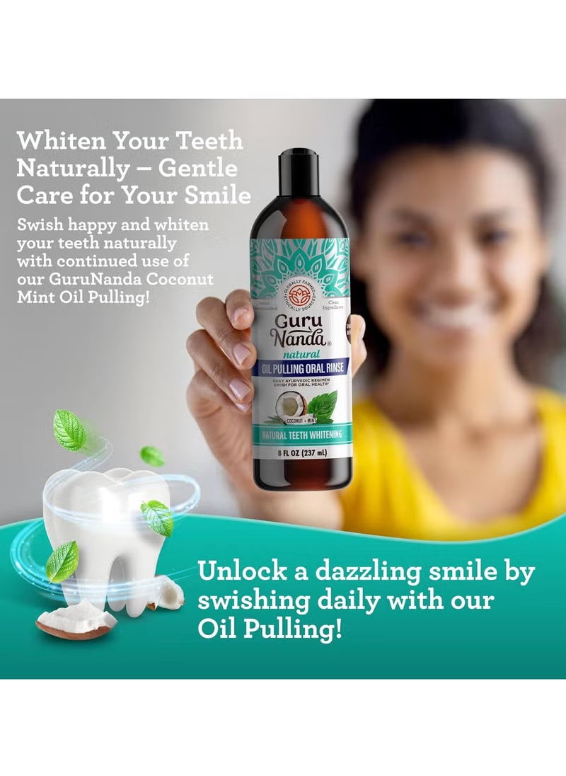 GuruNanda - Coconut Oil Pulling, Fresh Breath & Whitening Mouthwash, 7 Essential Oils & Vitamins for Happy Teeth & Gums, 8 oz - Image 1