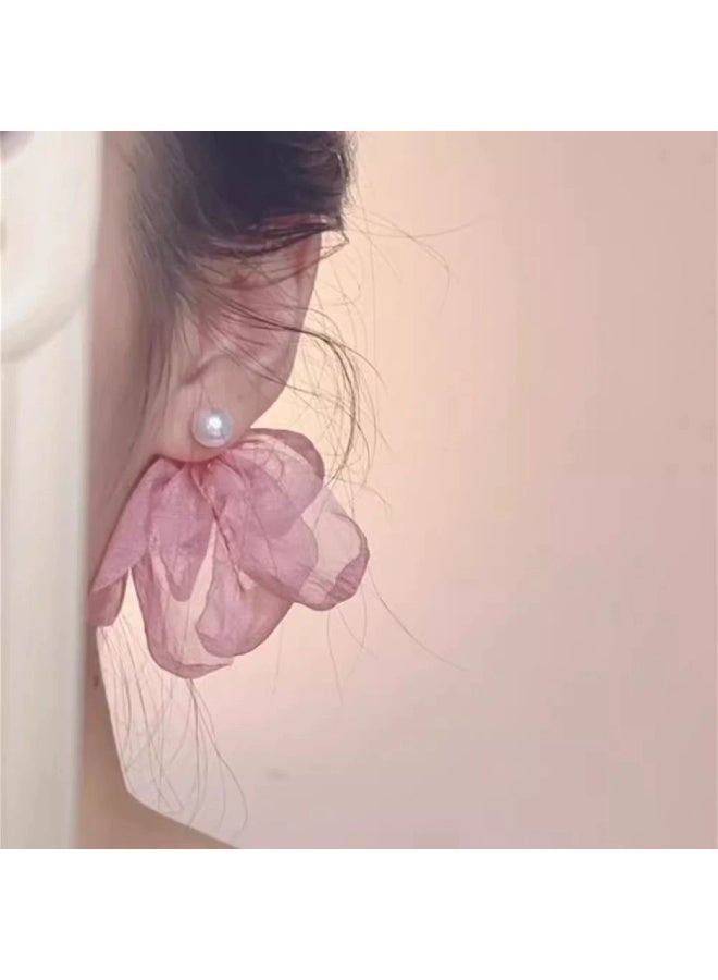 Goolsky أقراط زهور شيفون وردية على شكل جنية الغابة – لآلئ أنيقة للأناقة في العطلات العذبة - Image 5