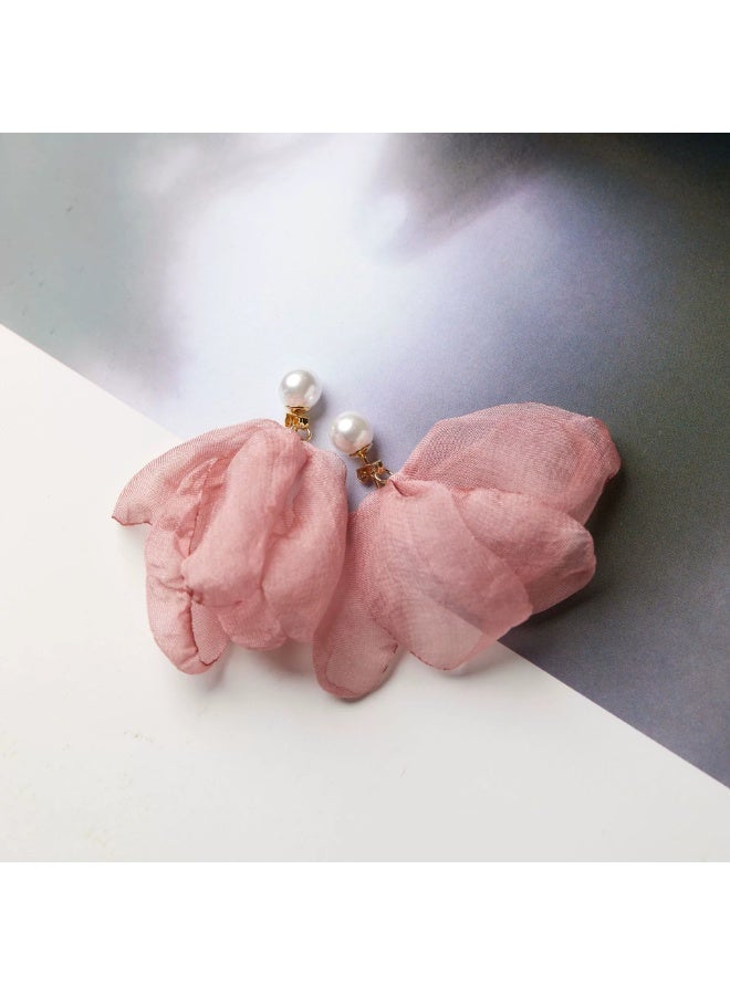 Goolsky أقراط زهور شيفون وردية على شكل جنية الغابة – لآلئ أنيقة للأناقة في العطلات العذبة - Image 3