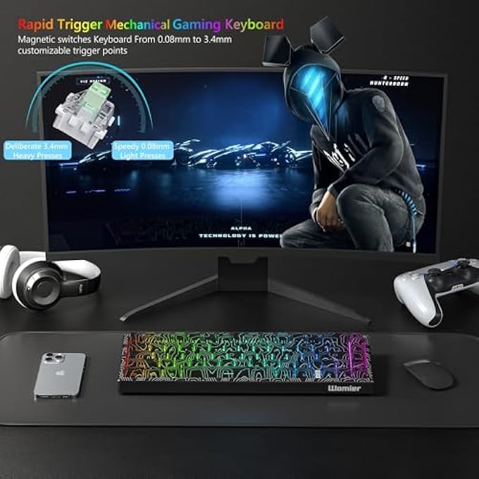 rayihni M68 HE V2 RAPID TRIGGER KEYBOARD 60% PERCENT, HALL EFFECT TOPOGRAPHIC GAMING KEYBOARD, WIRED RGB CUSTOM MECHANICAL KEYBOARD WITH MAGNETIC SWITCH, PBT KEYCAPS FOR MAC/WIN (BLACK) - Image 2