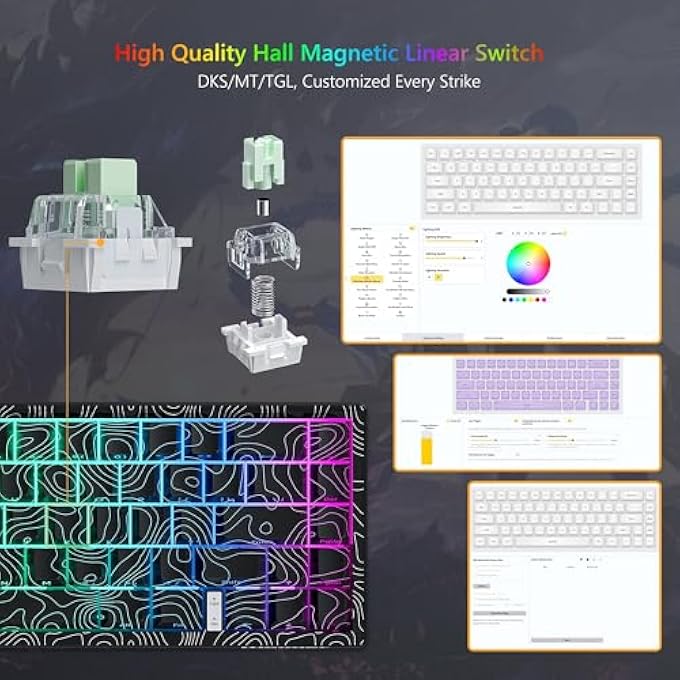 rayihni M68 HE V2 RAPID TRIGGER KEYBOARD 60% PERCENT, HALL EFFECT TOPOGRAPHIC GAMING KEYBOARD, WIRED RGB CUSTOM MECHANICAL KEYBOARD WITH MAGNETIC SWITCH, PBT KEYCAPS FOR MAC/WIN (BLACK) - Image 3