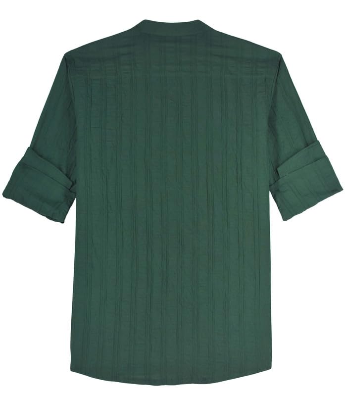 CHARCHIT Boys Full Sleeves Textured Solid Kurta Style Shirt - Dark Green - Image 5