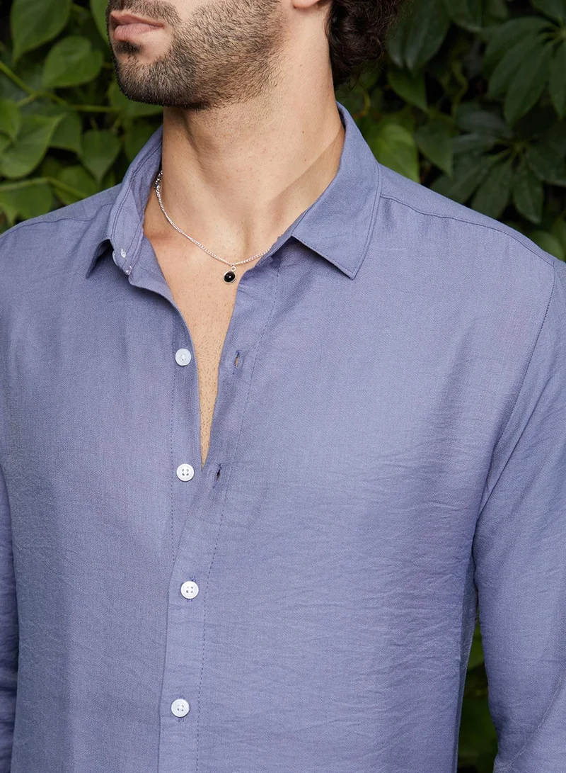 Campus Sutra Men's Cornflower Blue Breezy Wrinked Relaxed Shirt