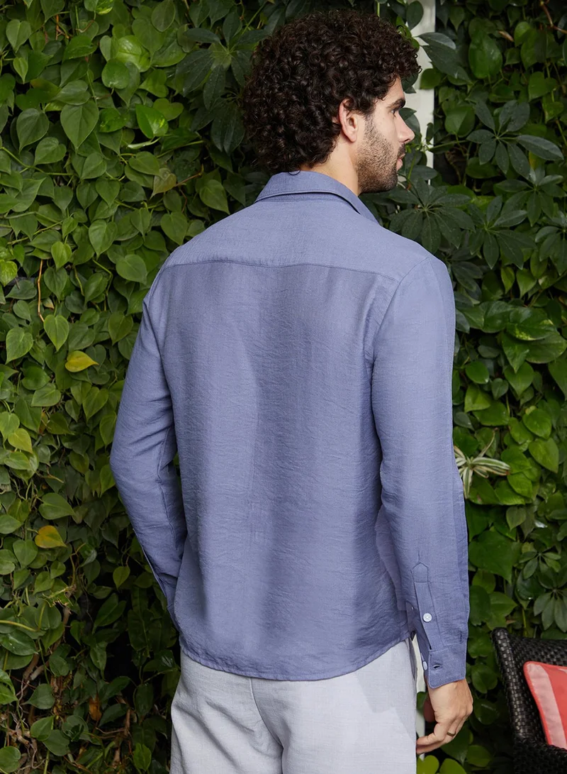 Campus Sutra Men's Cornflower Blue Breezy Wrinked Relaxed Shirt