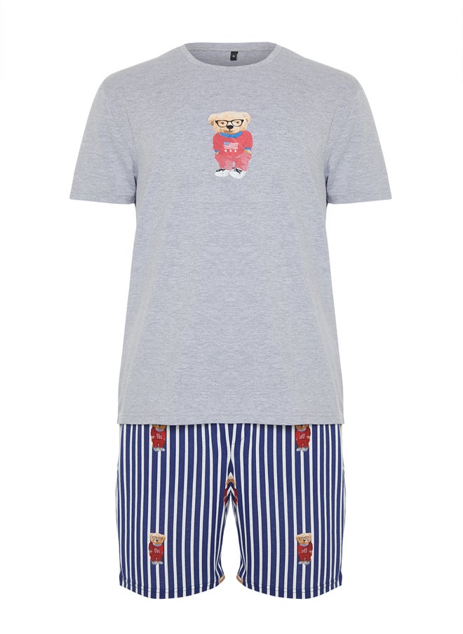 trendyol - Gray Regular Fit Printed Knitted Pajama Set with Shorts TMNSS24PT00034 - Image 1