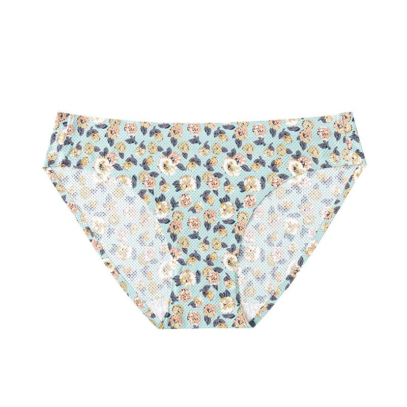 Greek Solid Color Printed Breathable Ice Silk Seamless Underwear Waist Hip Bikini Briefs - Image 1