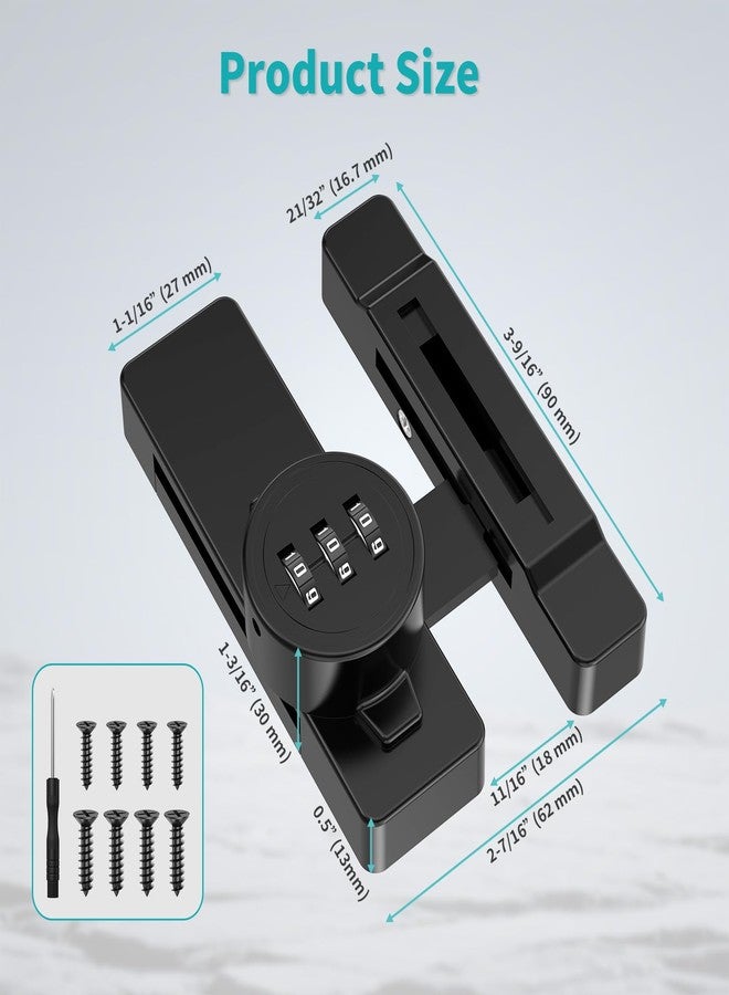YogePote Cabinet Locks with Combination, 90/180 Degree Sliding Barn Door Lock, Keyless Password Door Lock for Bedroom, Shed, Closet, File Cabinet - Heavy Duty Zinc Alloy Security Latches (1, Black) - Image 2