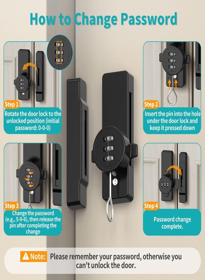 YogePote Cabinet Locks with Combination, 90/180 Degree Sliding Barn Door Lock, Keyless Password Door Lock for Bedroom, Shed, Closet, File Cabinet - Heavy Duty Zinc Alloy Security Latches (1, Black) - Image 5