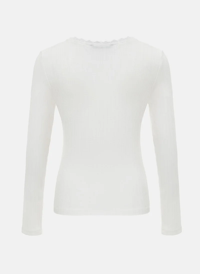 Lichi Textured jersey top with openwork and bow detailing