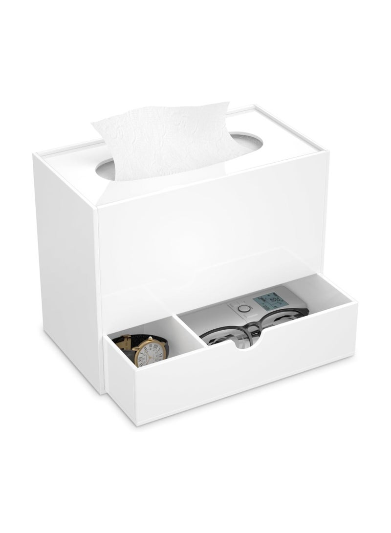 TPGP Acrylic Tissue Box Cover, Tissue Box Organizer, Rectangle Tissue Box Cover with Storage, Multifunctional White Tissue Box Cover for Bathroom, Bedroom, Dressers, Office - Image 1