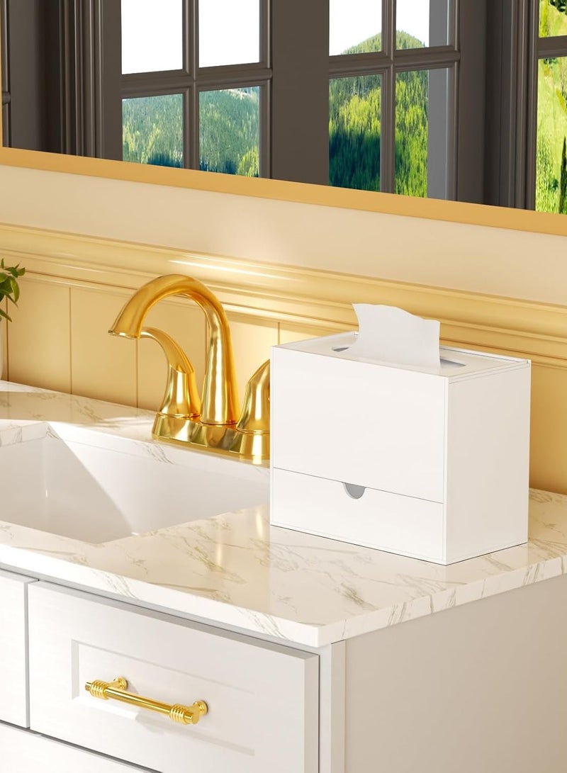 TPGP Acrylic Tissue Box Cover, Tissue Box Organizer, Rectangle Tissue Box Cover with Storage, Multifunctional White Tissue Box Cover for Bathroom, Bedroom, Dressers, Office - Image 3