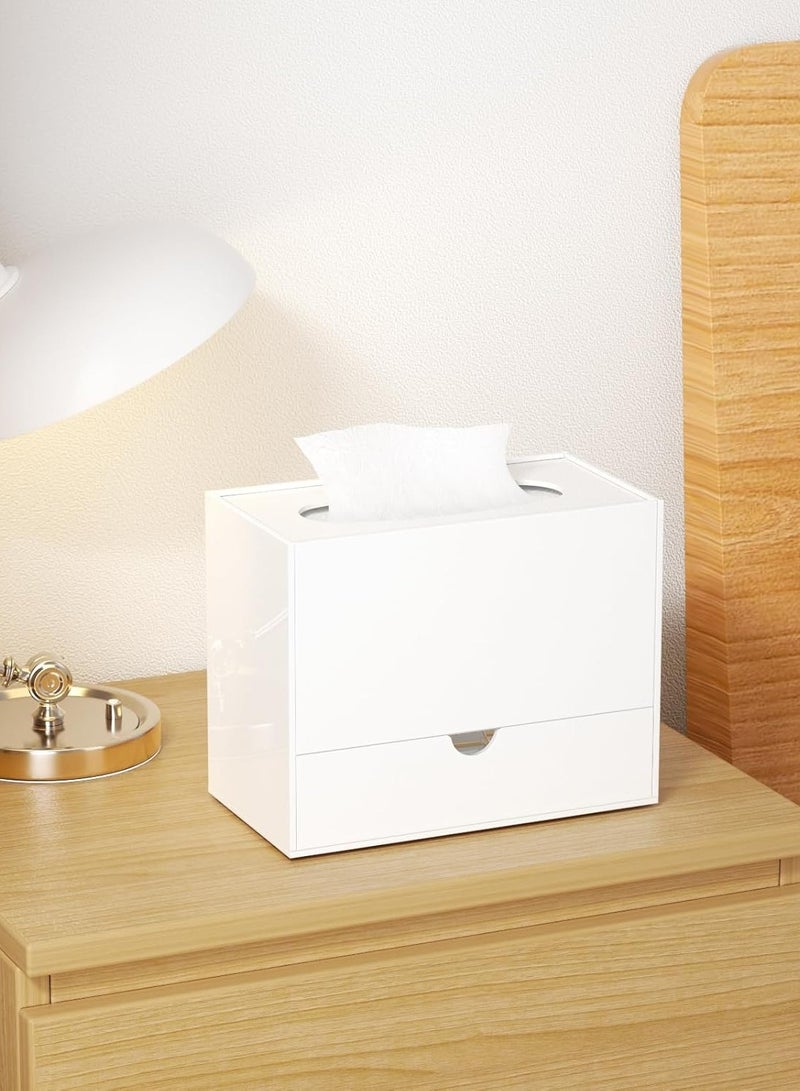 TPGP Acrylic Tissue Box Cover, Tissue Box Organizer, Rectangle Tissue Box Cover with Storage, Multifunctional White Tissue Box Cover for Bathroom, Bedroom, Dressers, Office - Image 5