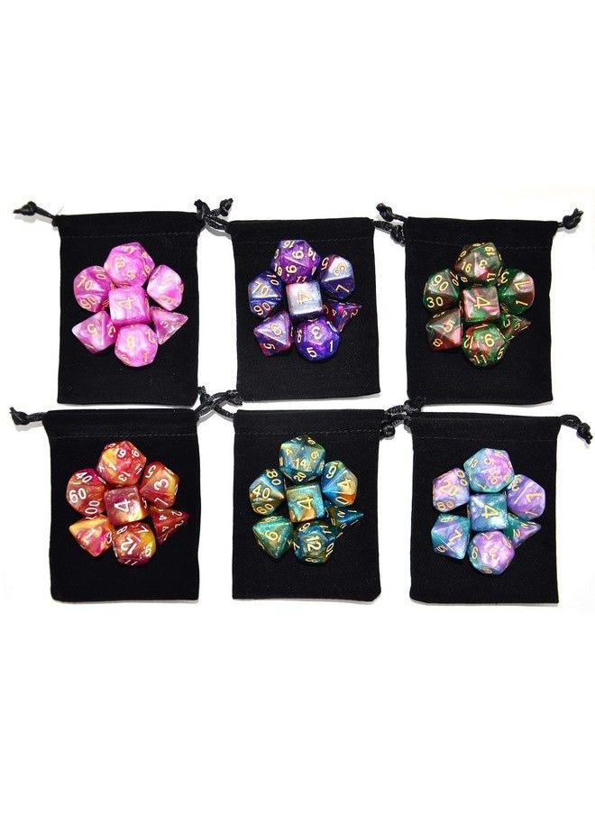 6 X 7 Sets (42 Pcs) Glitter Polyhedral Dice Sets With Pouches For Dnd Rpg Mtg Dungeon And Dragons Table Board Roll Playing Games D4 D8 D10 D12 D20 (6 Sets)