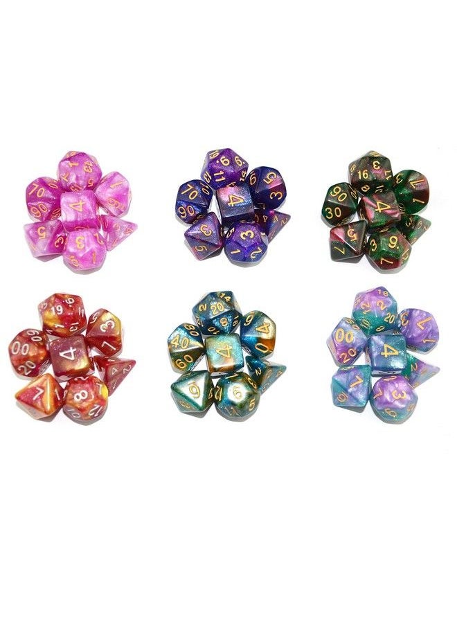 6 X 7 Sets (42 Pcs) Glitter Polyhedral Dice Sets With Pouches For Dnd Rpg Mtg Dungeon And Dragons Table Board Roll Playing Games D4 D8 D10 D12 D20 (6 Sets)
