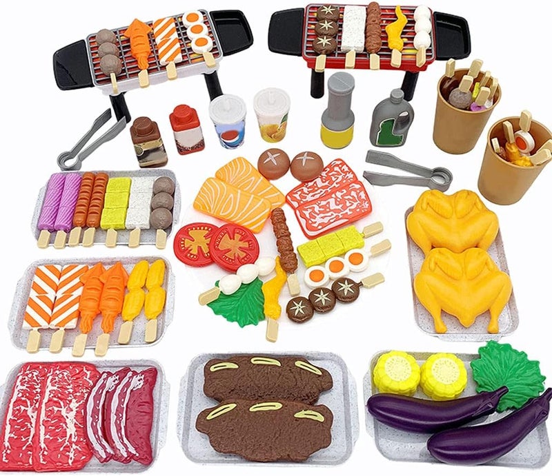 klarako BBQ Playset Pretend Play Food Toy Grill Set Barbeque Kitchen Cooking Tools Role Toys for Kids Toddlers Boys and Girls Gifts Two Player Game Set  80pcs - Image 2