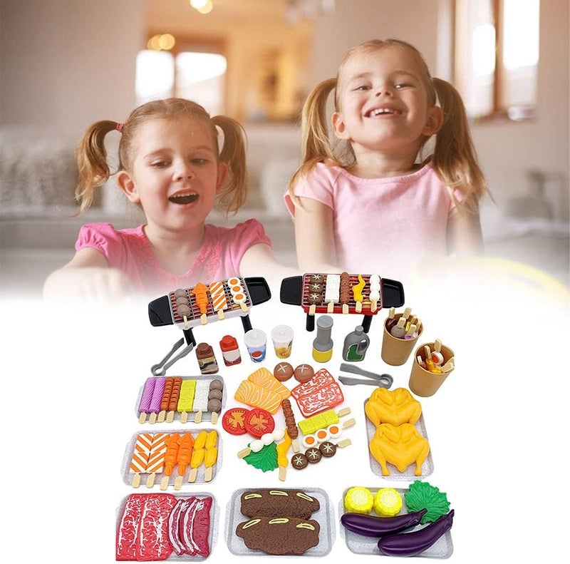 klarako BBQ Playset Pretend Play Food Toy Grill Set Barbeque Kitchen Cooking Tools Role Toys for Kids Toddlers Boys and Girls Gifts Two Player Game Set  80pcs - Image 3